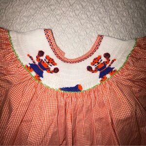 Auburn University Tigers orange gingham Bishop jumpsuit smocked cheerleaders